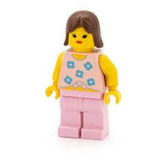 LEGO par008 - Blue Flowers - Pink Legs, Brown Female Hair