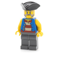 LEGO pi186 - Pirate (Black Pirate Triangle Hat, Blue Vest, Dark Bluish Gray Legs)