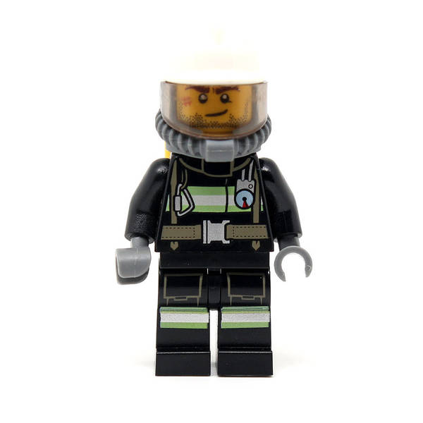 LEGO cty0628 -Fire (Reflective Stripes with Utility Belt, White Fire Helmet, Breathing Neck Gear with Airtanks, Trans Black Visor, Beard Stubble)