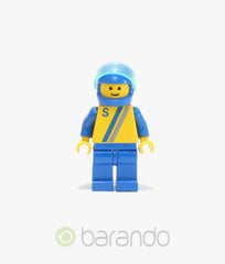 LEGO s004 - "S" (Yellow with Blue / Gray Stripe, Blue Legs, Blue Helmet)