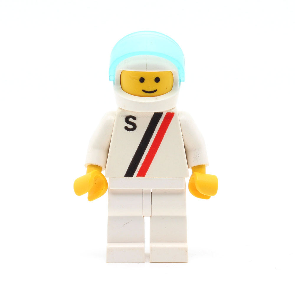 LEGO s006 - 'S' (White with Red / Black Stripe, White Legs, White Helmet, Trans-Light Blue Visor)