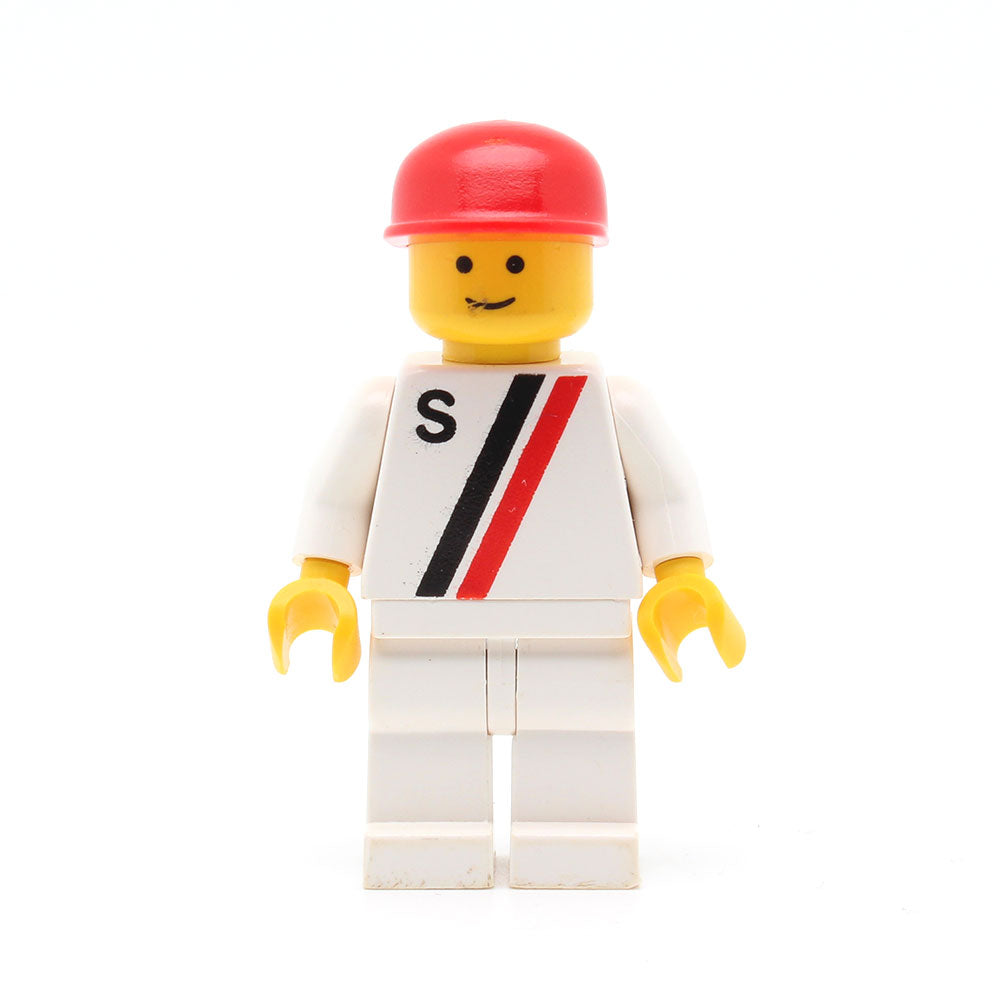 LEGO s008 - 'S' (white with Red / Black Stripe, White Legs, Red Cap)