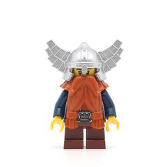 LEGO cas373 - Fantasy Era - Dwarf (Dark Orange Beard, Metallic Silver Helmet with Wings, Dark Blue Arms)