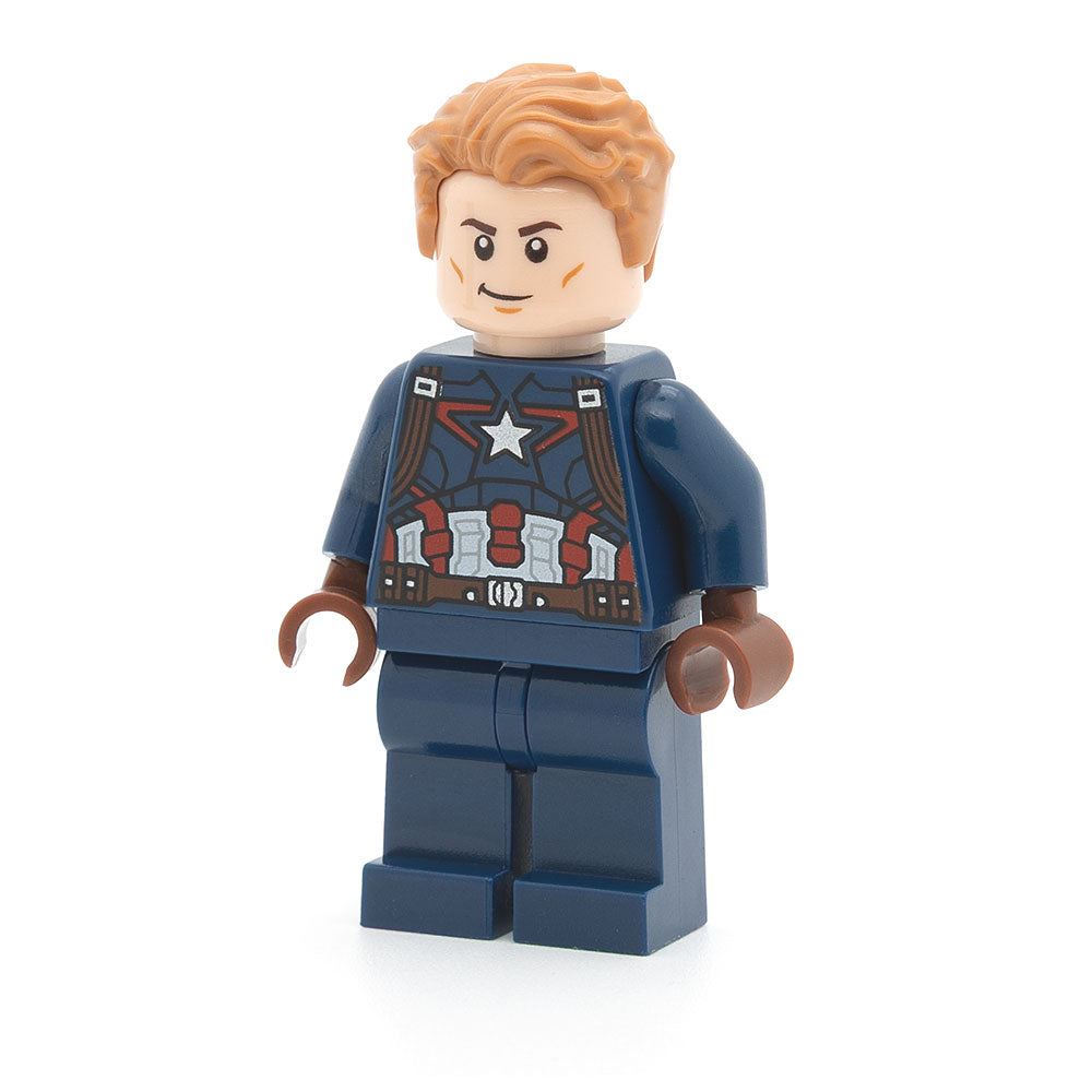 LEGO sh0264 - Captain America (Dark Blue Suit with Reddish Brown Belt and Harness, Reddish Brown Hands, Hair, Dark Brown Eyebrows)