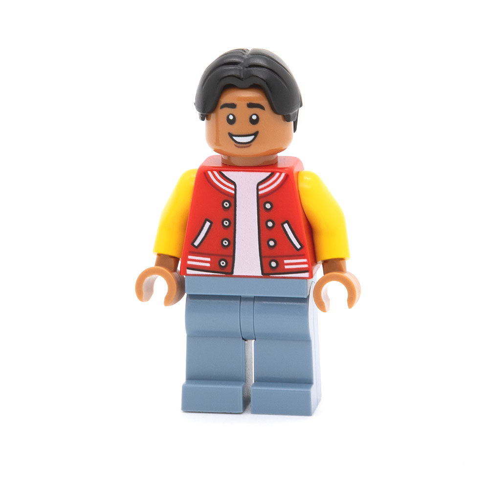 LEGO sh0893 - Ned Leeds (Red and Yellow Letter Jacket, Sand Blue Legs)