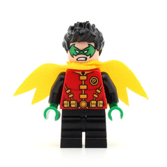 LEGO sh0651 - Robin (Green Mask and Hands, Black Medium Legs, Yellow Scalloped Cape)