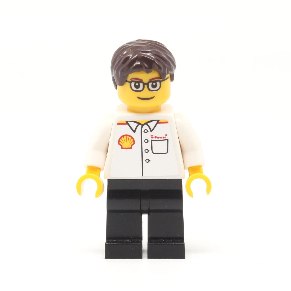 LEGO shell015 - Shell (White Torso, Black Legs, Dark Brown Short Tousled Hair, Glasses)