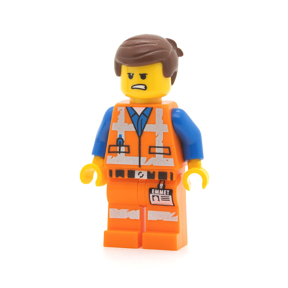 LEGO tlm142 - Emmet (Lopsided Smile / Angry, Worn Uniform)