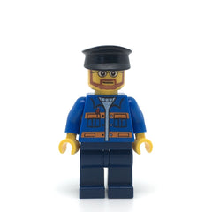 LEGO twn124 - Blue Jacket with Pockets and Orange Stripes, Dark Blue Legs, Black Hat