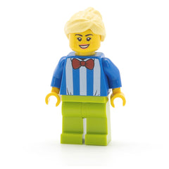 LEGO twn414 - Fairground Worker (Female, White Stripes and Red Bow Tie, Lime Legs, Bright Light Yellow Hair)