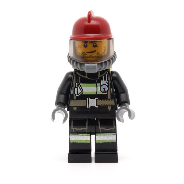 LEGO cty0524 -Fire (Reflective Stripes with Utility Belt, Dark Red Fire Helmet, Breathing Neck Gear with Airtanks, Crooked Smile and Scar)