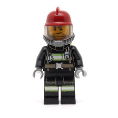 LEGO cty0524 -Fire (Reflective Stripes with Utility Belt, Dark Red Fire Helmet, Breathing Neck Gear with Airtanks, Crooked Smile and Scar)
