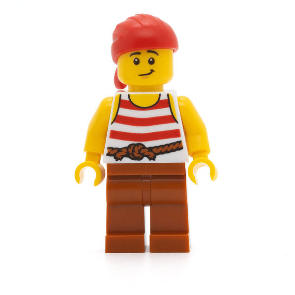 LEGO pi187 - Pirate (Red Bandana, White Shirt with Red Stripes, Dark Orange Legs)