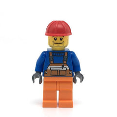LEGO cty0011 - Overalls (Safety Stripe Orange, Orange Legs, Red Construction Helmet, Straight Smile)
