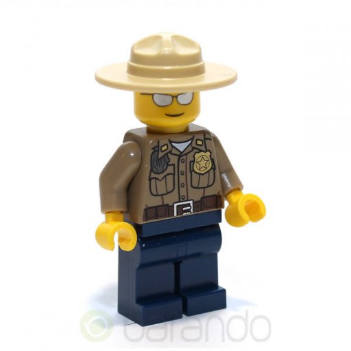 LEGO cty0260 - Forest Police - Dark Tan Shirt with Pockets, Radio and Gold Badge, Dark Blue Legs, Campaign Hat, Silver Sunglasses