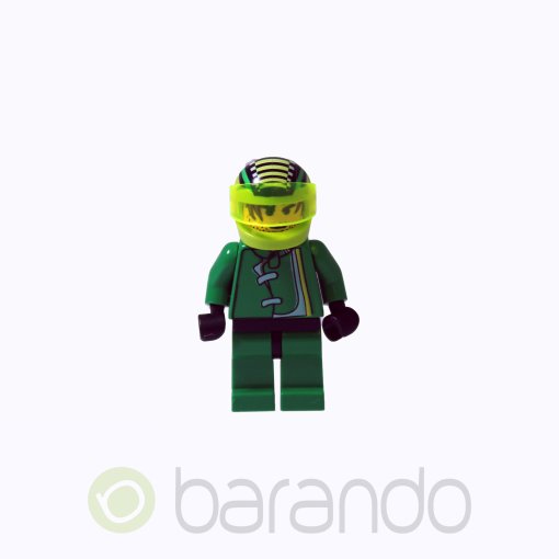 LEGO rac021 Racer Driver, Green Jacket and Lime Helmet with Black Stripes/White Checkered Lines